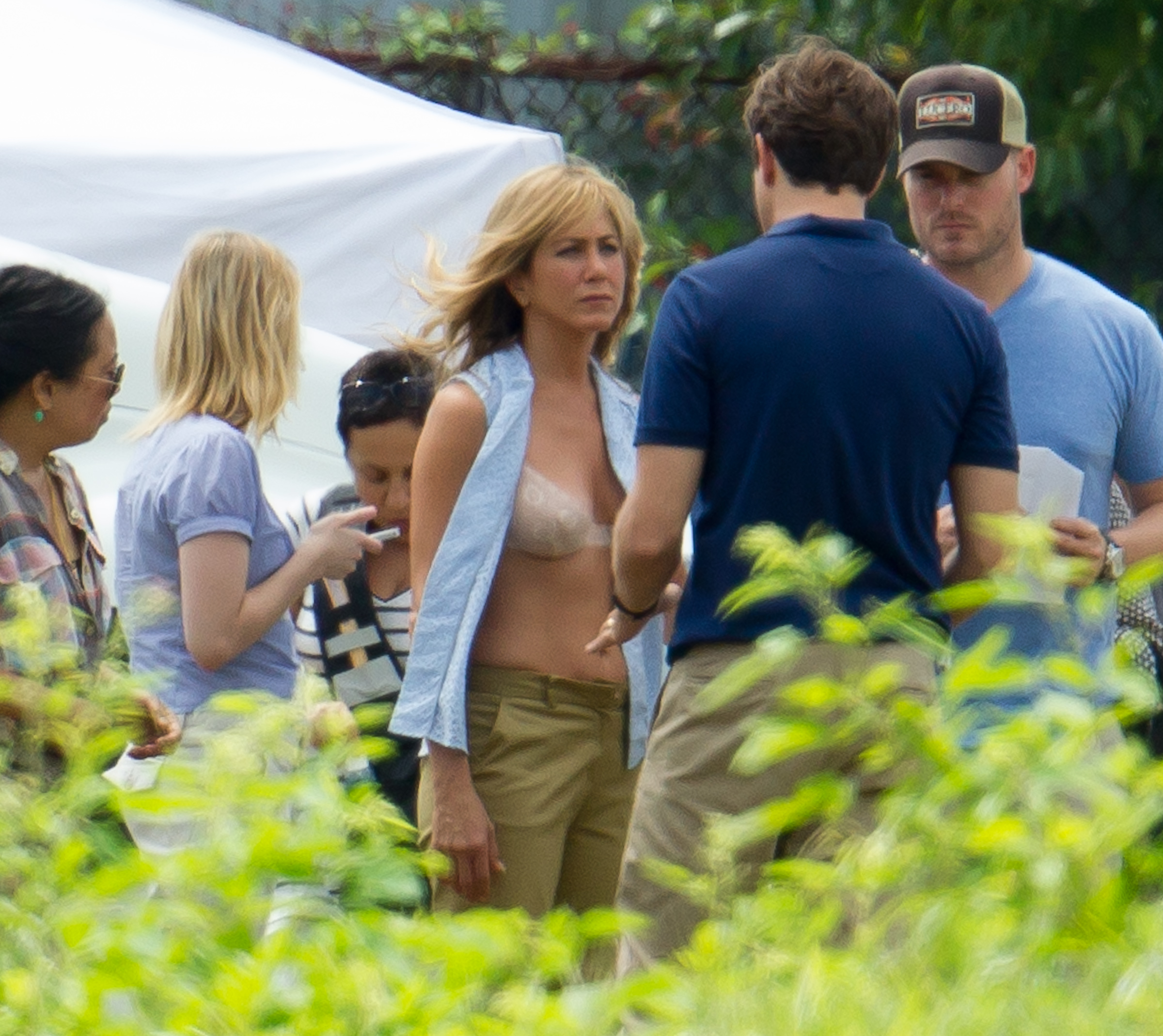 Jennifer Aniston - In a bra on the set of We're the Millers in Wilmington